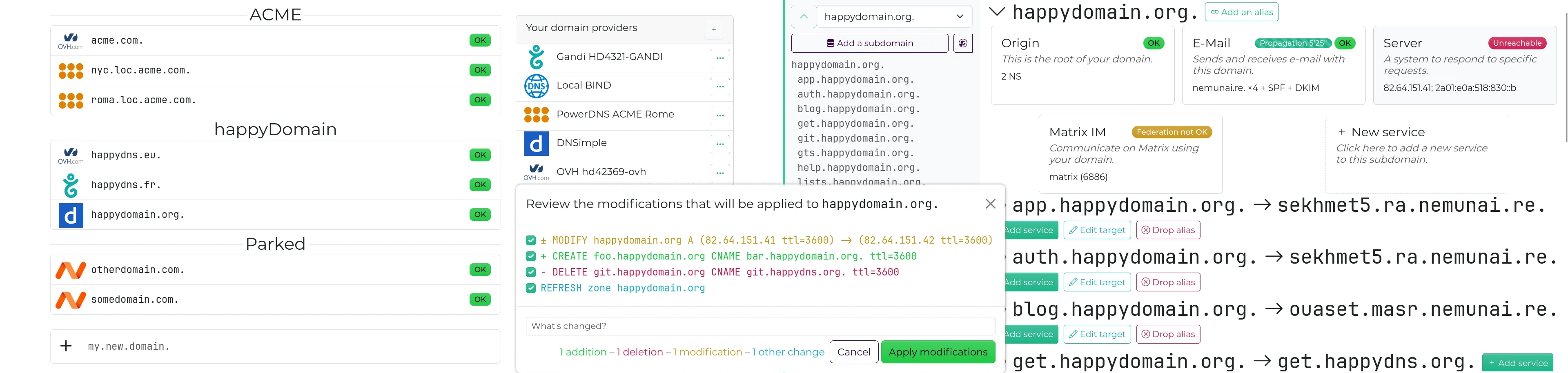 Screenshots of happyDomain