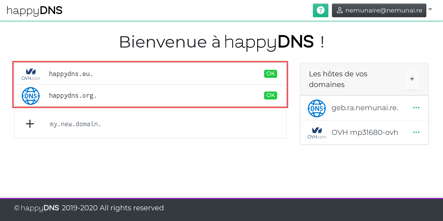 Les domaines gérés par happyDomain