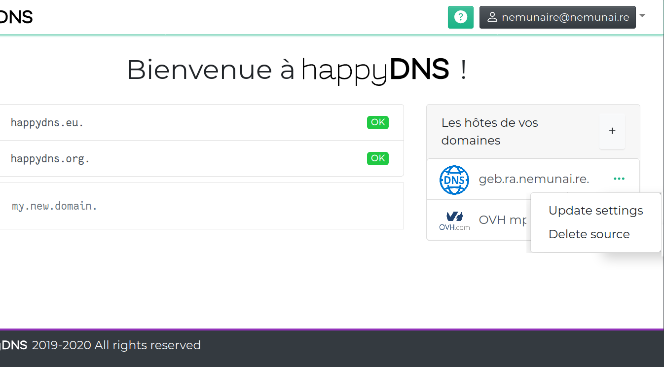 Modification ou suppression d'un hébergeur