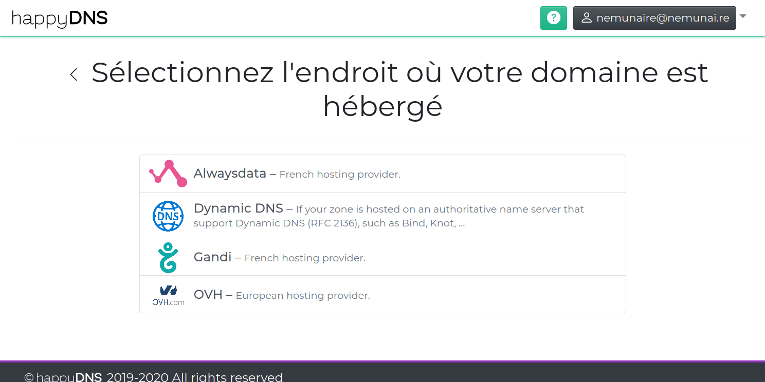 Les hébergeurs de domaines compatibles
