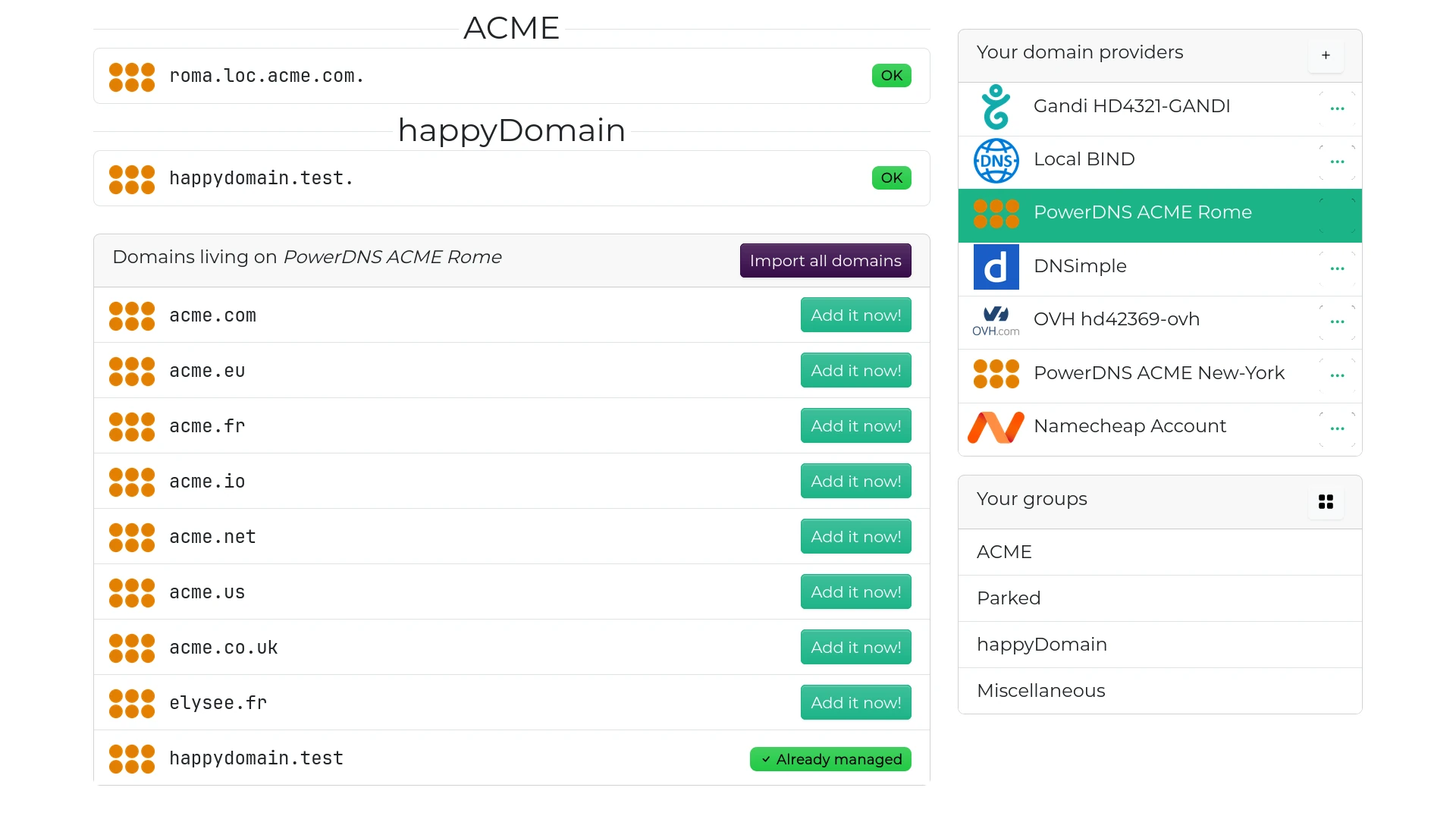 import a domain in happyDomain